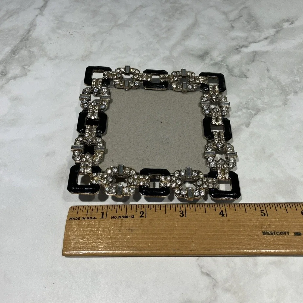 Ashleigh Manor Geometric Art Deco Frame Enamel Metal Faux Jewels Photo Frame Vtg